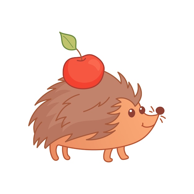 Egel draagt rode appel in cartoonstijl