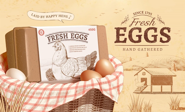Egg ad template in engraving style