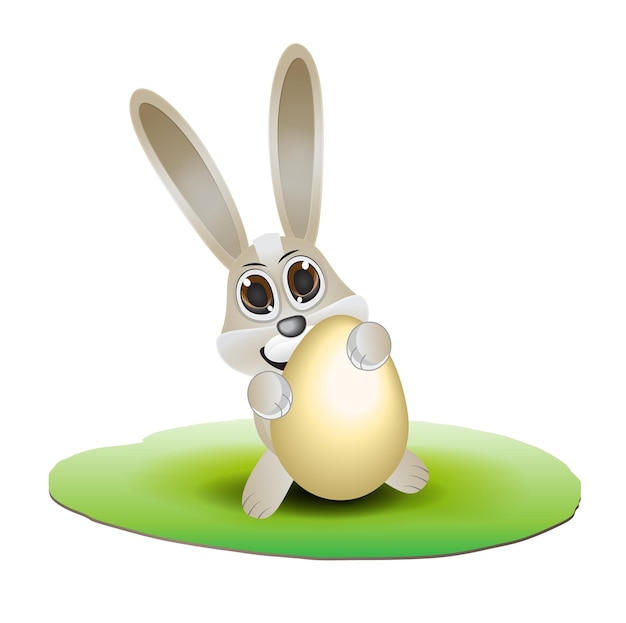 egg and bunny, rabbit sit on grass holding big egg