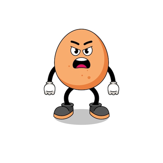 Egg cartoon illustration with angry expression character design