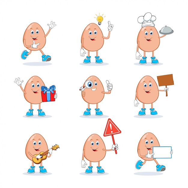 Egg Cartoon Mascot Character Set Collection