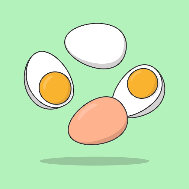 Egg cartoon vector illustration falling sliced egg flat icon outline flying egg