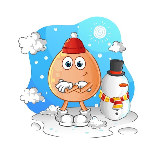 Egg in cold winter character. cartoon mascot vector