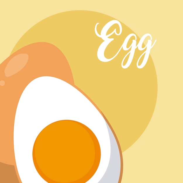 Egg cooked half cut over yellow background