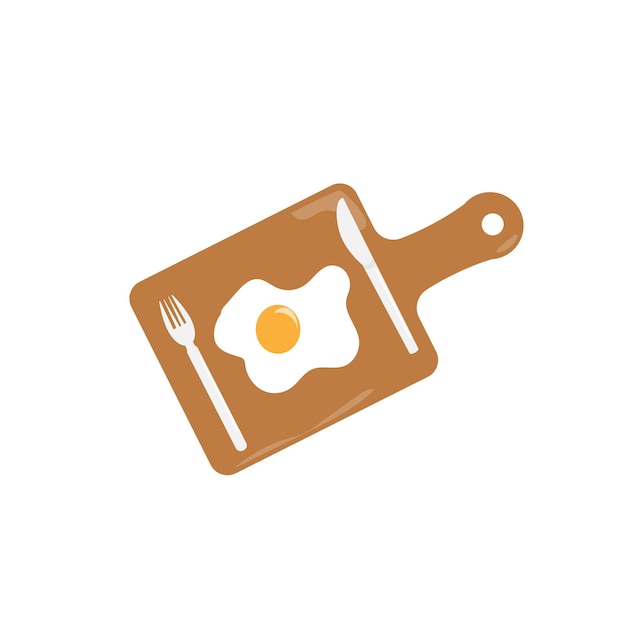 Egg fried on cutting board with fork and knife vector illustration