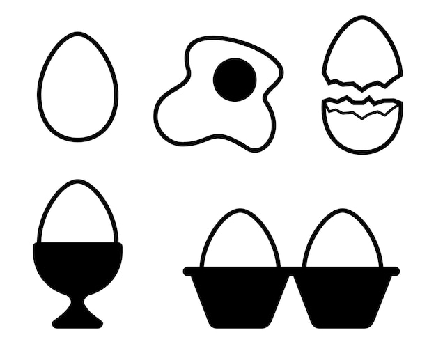 Egg fried egg egg box icons set isolated on white background Vector illustration