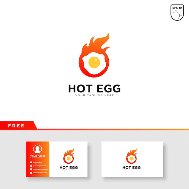 Egg logo with fire and business card template