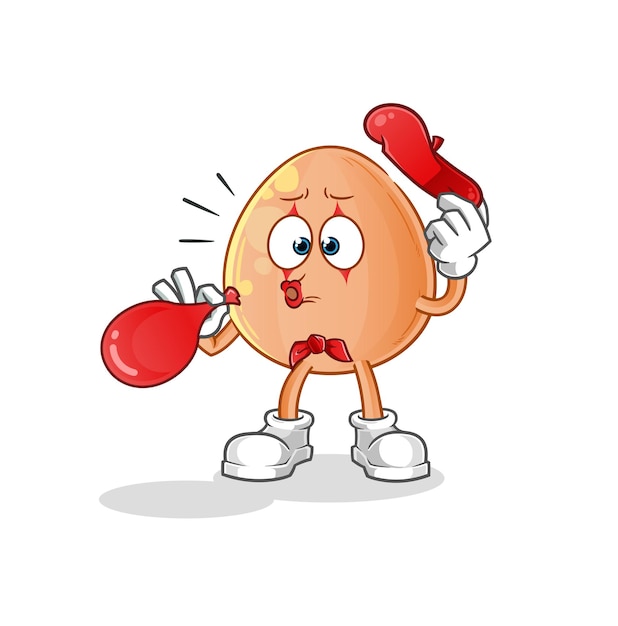 Egg pantomime blowing balloon cartoon mascot vector