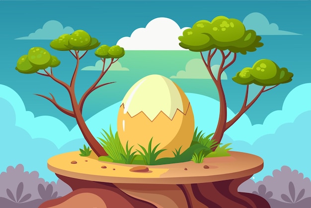 An egg with trees on the top of it