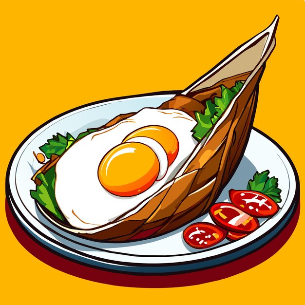 Egg wrap or stuffed egg with minced pork and vegetable on a plate vector illustration