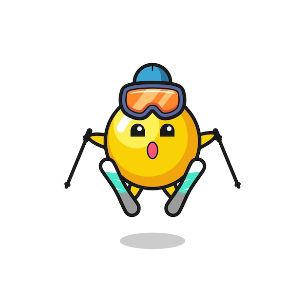 Egg yolk mascot character as a ski player