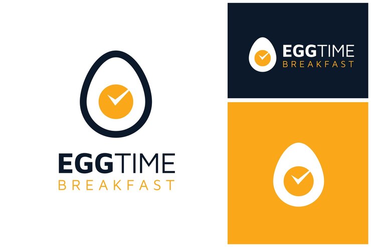 Vector egg yolk with check mark time clock watch for breakfast menu nutrition morning food meal dish logo