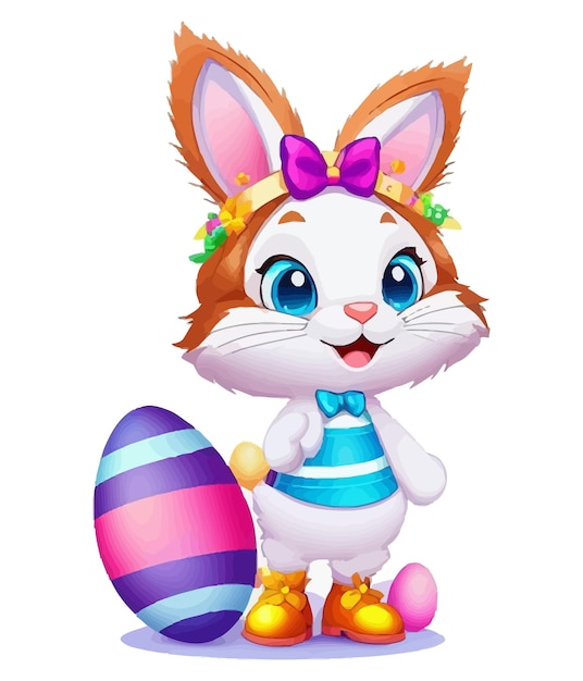 Eggciting 부활절 재미 장난 토끼 귀와 어린이와 성인을 위한 다채로운 계란 벡터 일러스트