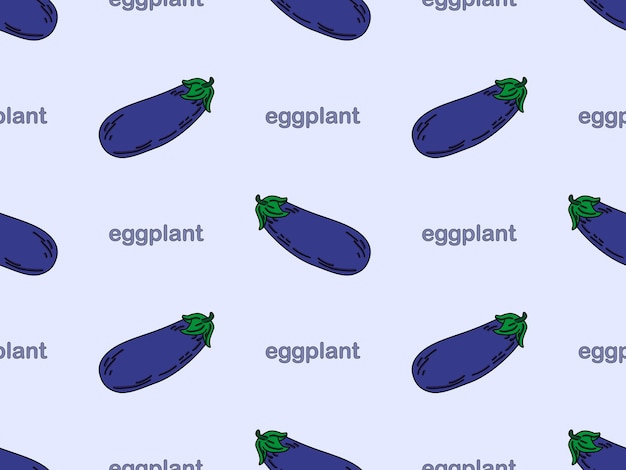 Eggplant cartoon character seamless pattern on blue background