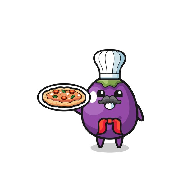 Eggplant character as Italian chef mascot