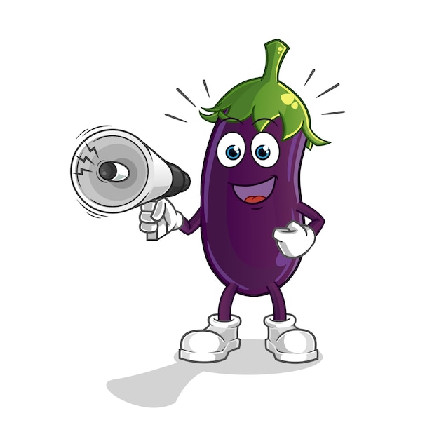 Eggplant holding hand loudspeakers.