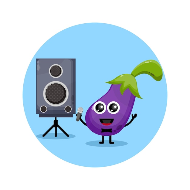 Eggplant karaoke cute character logo