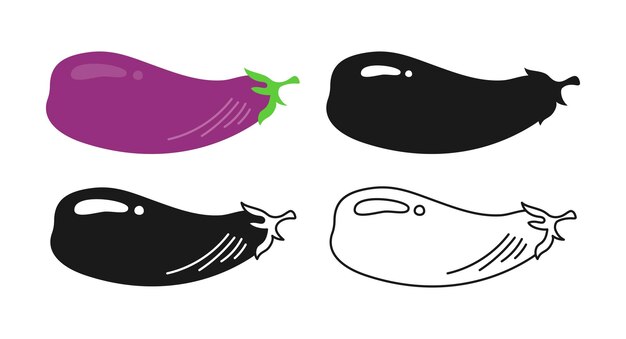 Vector eggplant linear icon cartoon symbol set silhouette shape doodle vegetable icon food design element