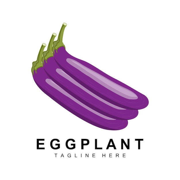 Melanzane logo design verdure illustrazione piantagione di ortaggi viola modello icona del marchio del prodotto vettoriale