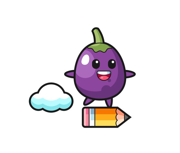 Eggplant mascot illustration riding on a giant pencil , cute style design for t shirt, sticker, logo element