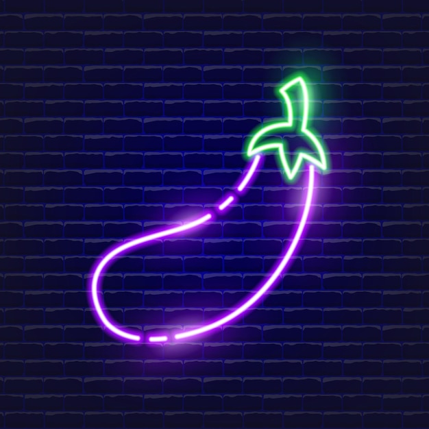 Неоновая иконка баклажана Светящийся векторный значок иллюстрации для мобильного веб и дизайна меню Концепция питания