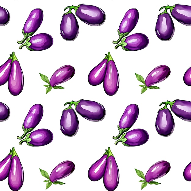 Vector eggplant watercolor in seamless pattern