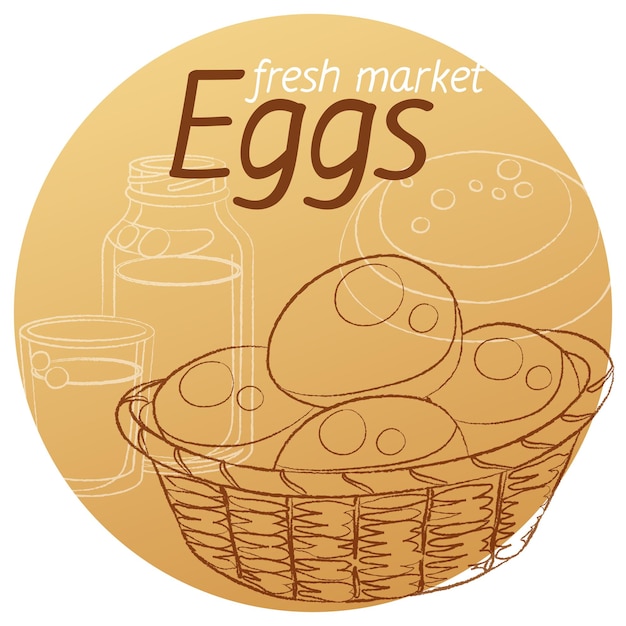 Eggs basket hand drawn linear illustration