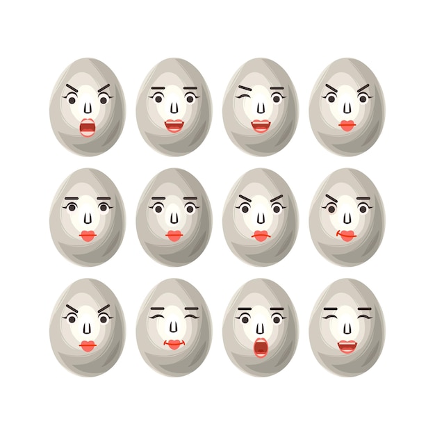 Vector eggs in a cartoon style with different emotions the image of funny eggs on white background