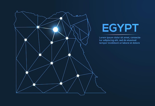 エジプトの通信ネットワークマップ都市の形のライトが付いた世界地図のベクトル低ポリ画像星座のミュートと星の形のマップ