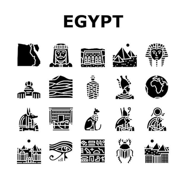 Egypt Country Monument Excursion Icons Set Vector