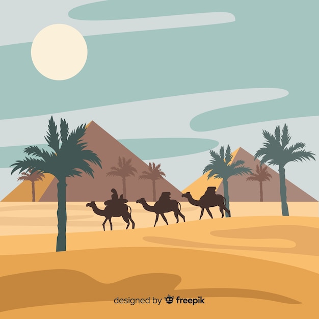 Vector egypt desert landscape background in flat design