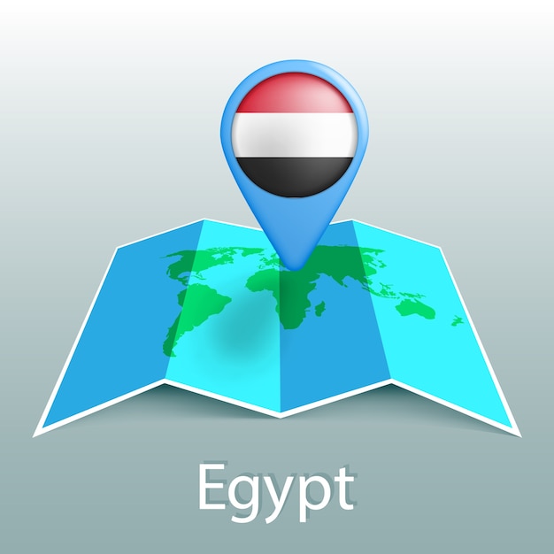 Egypt flag world map in pin with name of country on gray background