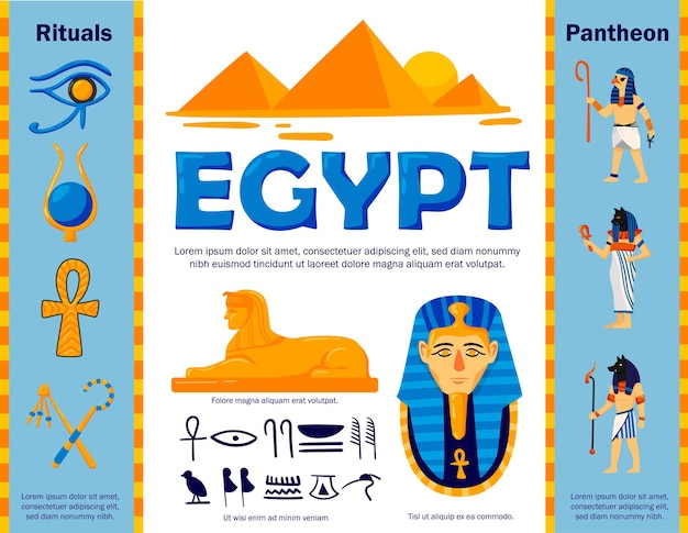 Egypt flowchart composition with authentic egyptian symbols and ancient characters with editable text captions and signs  illustration