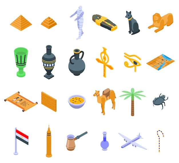 Egypt icons set, isometric style