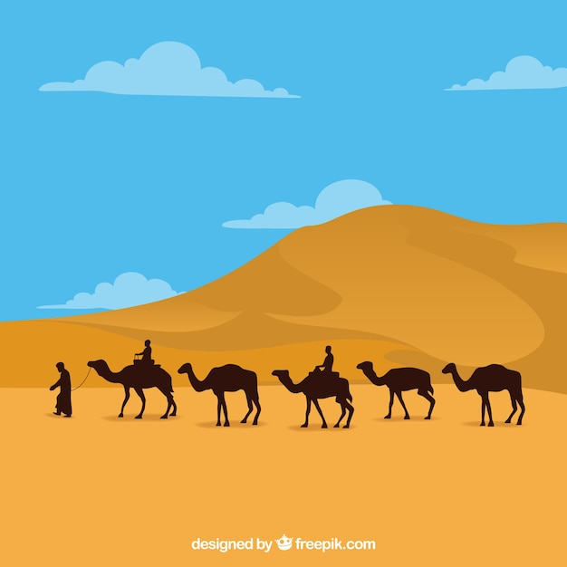 Vector egypt landscape with pyramids and caravan