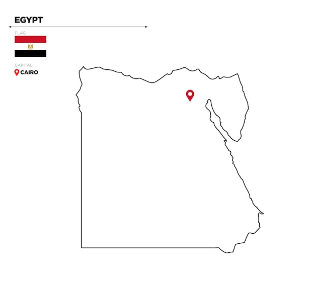 Mappa politica dell'egitto con la capitale il cairo e bandiera nazionale e confini paese africano