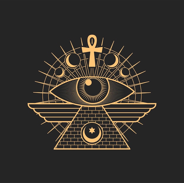 Vector egypt pyramid eye occult sign egypt cross moon