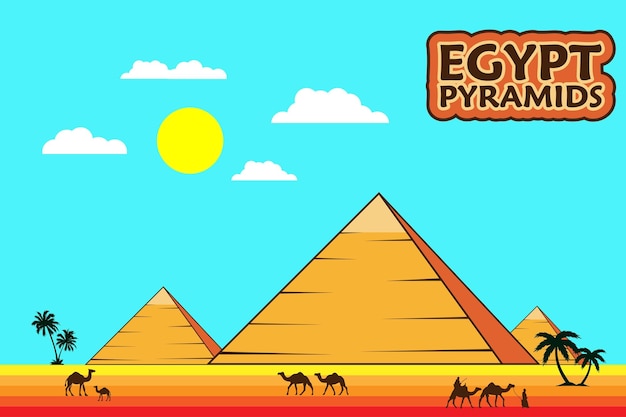 Manifesto di progettazione di vettore delle icone delle piramidi dell'egitto