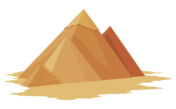 Vector egypt pyramids symbol of ancient egypt historic sight showplace attraction famous historical landmark place in giza ancien architecture in sand dunes