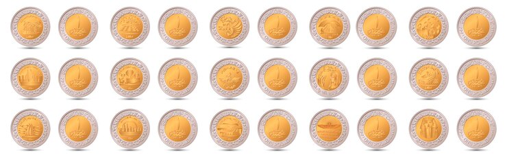 Vector egypt - a set of commemorative coins. reverse and obverse of egyptian of commemorative coins.