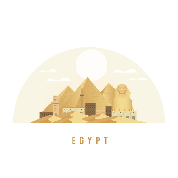 エジプトスフィンクスとピラミッドのランドマークイラスト