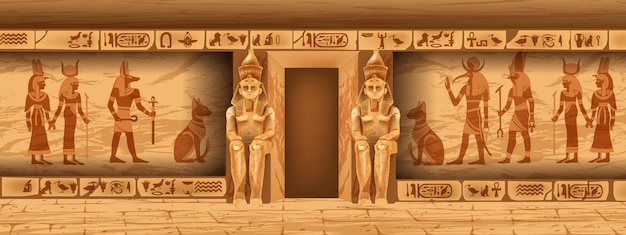 Vector egypt stone temple wall vector ancient pharaoh tomb interior goddess religion silhouette