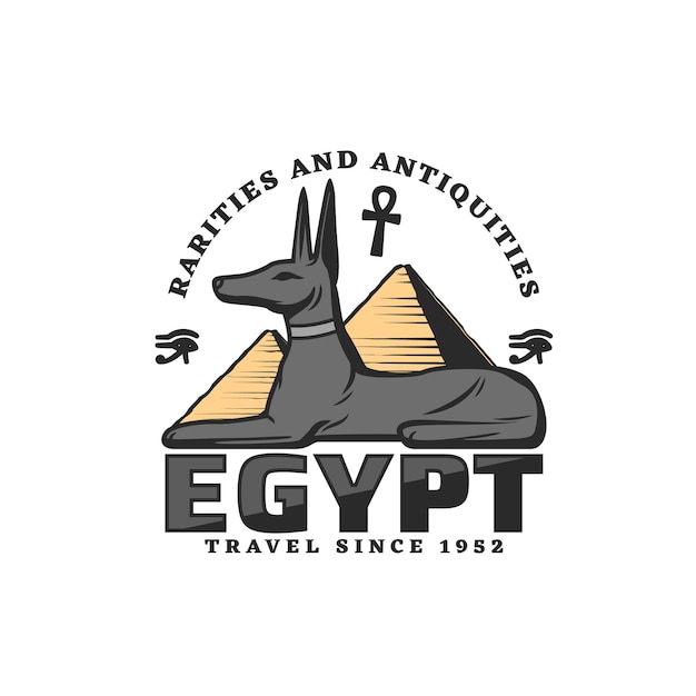 Egypt travel icon with anubis god and pyramids