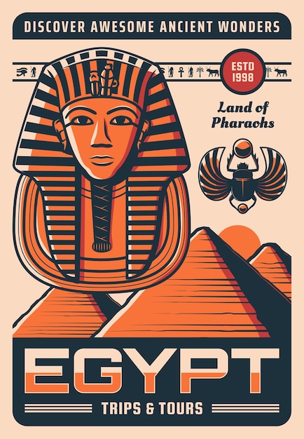 Egypt travel poster with ancient Egyptian landmarks