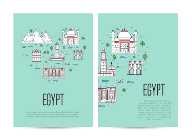 Egypt travel tour booklet set in linear style