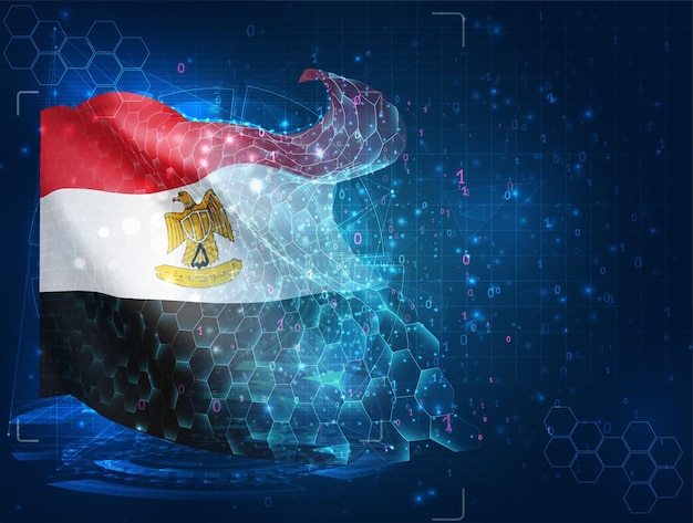 Egypt vector flag virtual abstract 3D object from triangular polygons on a blue background