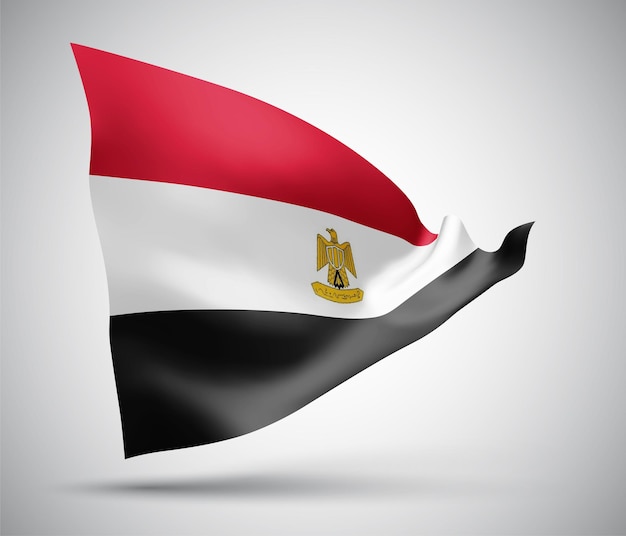 エジプト、白い背景の上の風に手を振って波と曲がりのベクトル旗。