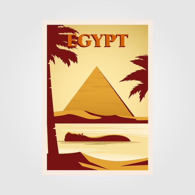 피라미드와 나일강 디자인 이집트 빈티지 포스터 일러스트 디자인