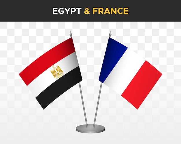 Egypt vs france desk flags mockup isolated 3d vector illustration egyptian table flags