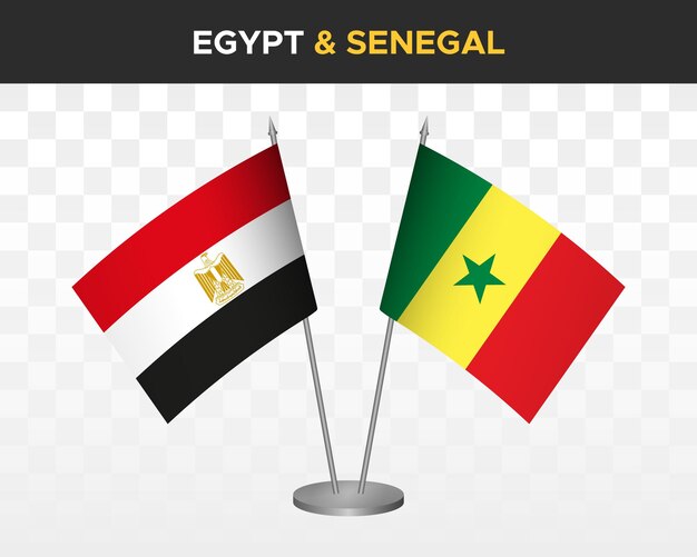 Egypt vs senegal desk flags mockup isolated 3d vector illustration egyptian table flags